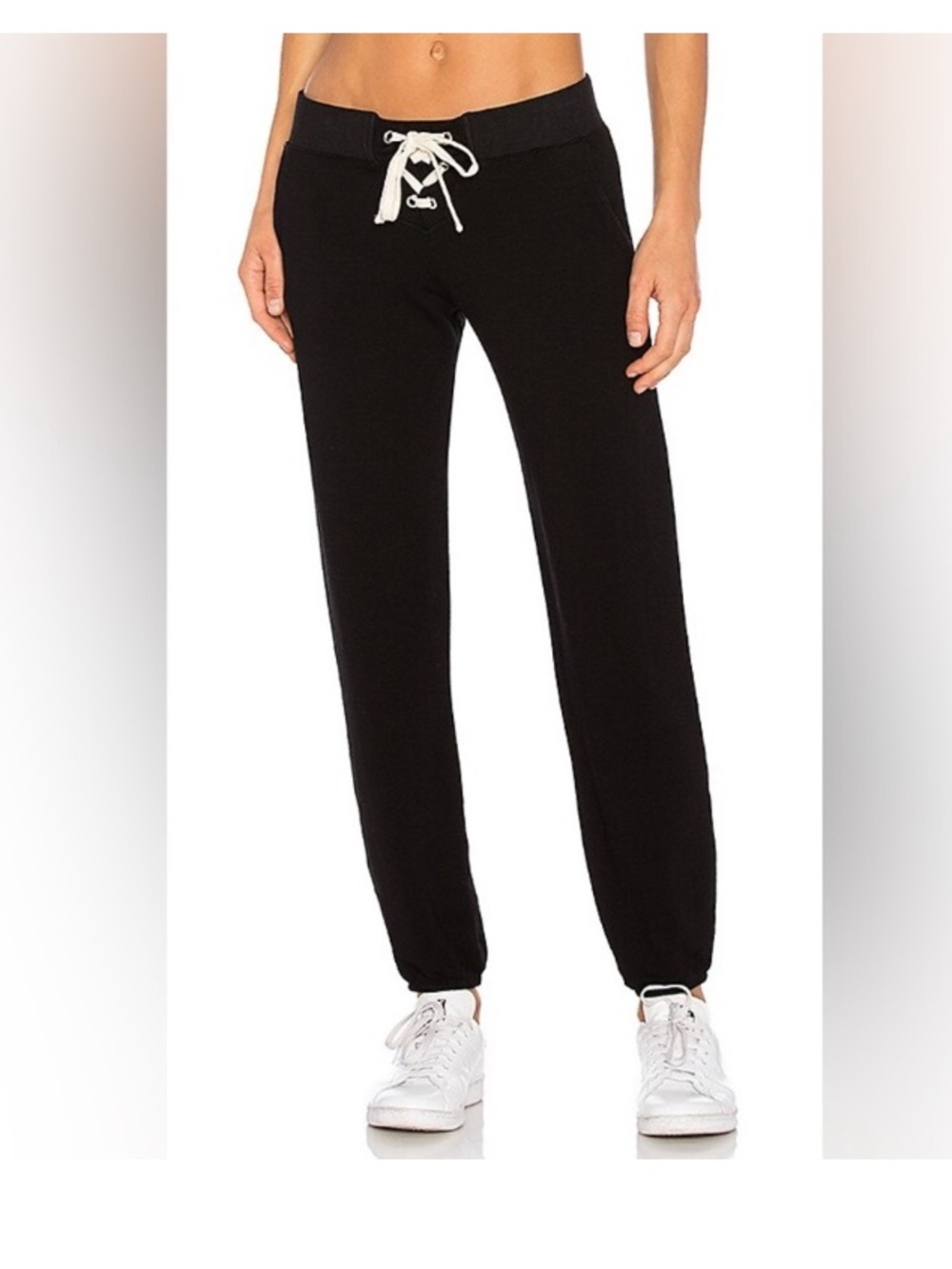 Monrow Lace-Up Front Black Sweatpants Pockets Elastic Cuffs/Waist Size Small